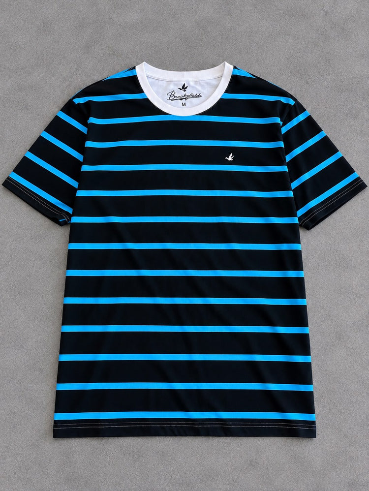 CAMISETA BROOKSFIELD PRETA LISTRA AZUL ROYAL