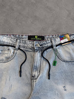 BERMUDA JOGADOR CITY DENIM  CINZA CLARA RASGADINHA 100% ORIGINAL