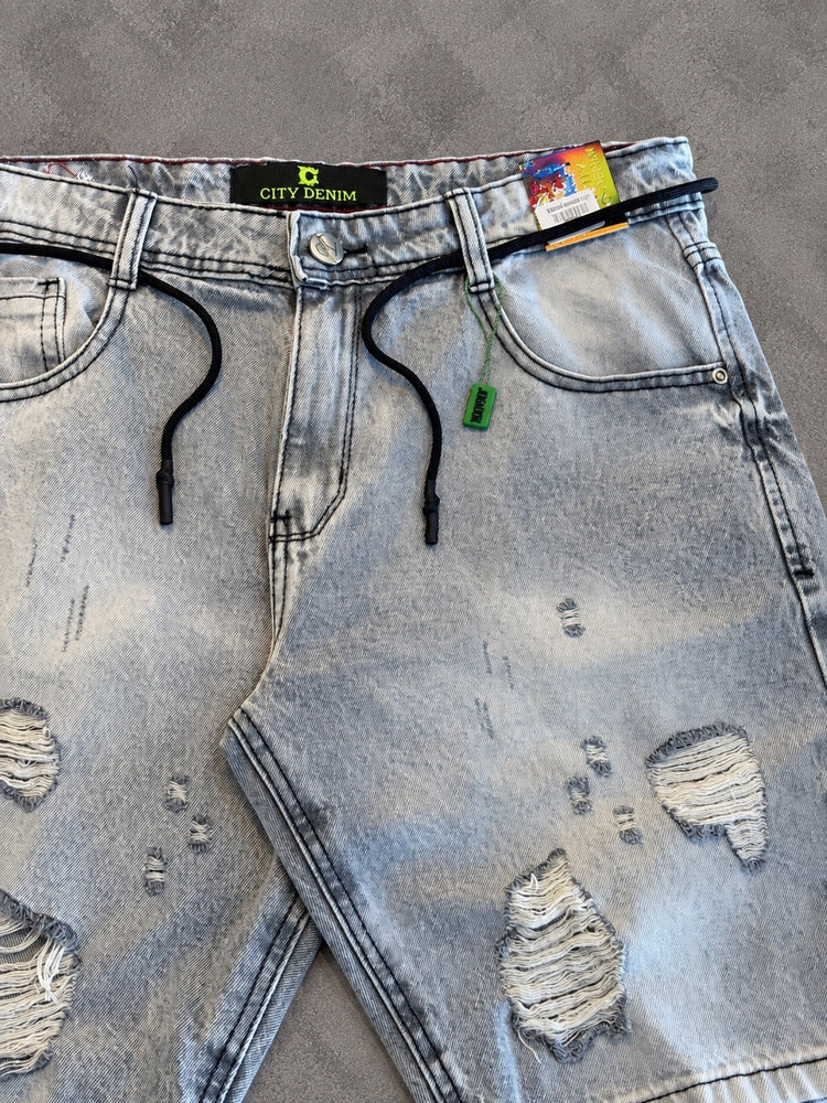 BERMUDA JOGADOR CITY DENIM  CINZA CLARA RASGADINHA 100% ORIGINAL