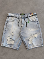 BERMUDA JOGADOR CITY DENIM  CINZA CLARA RASGADINHA 100% ORIGINAL