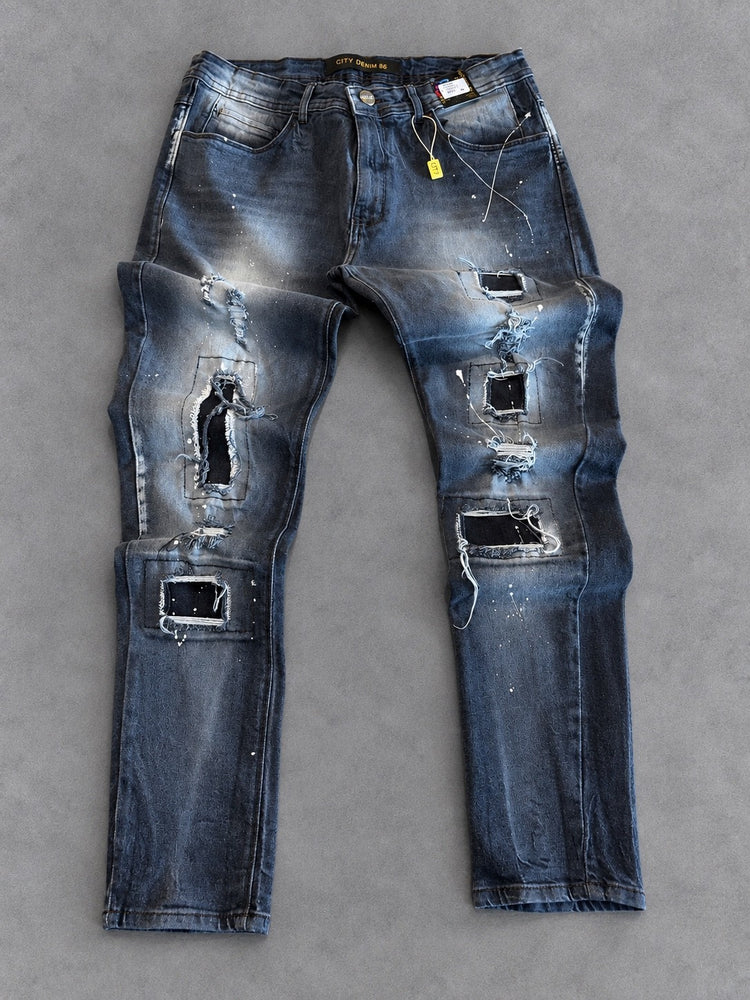 CALÇA JOGADOR CITY DENIM CINZA RASGADA TINTA 100% ORIGINAL