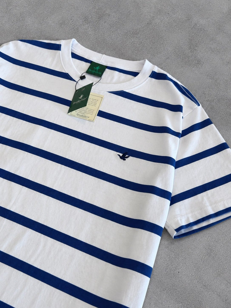 CAMISETA BROOKSFIELD BRANCA LISTRA AZUL ROYAL